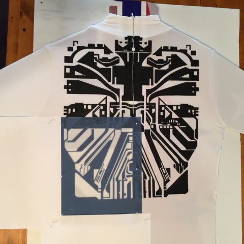 Rear torso, 4 of 5, silk screen pinned.