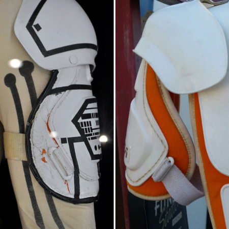 Original prop from Disney museum at left, my Jofa unit at right.  Same arm pad, different shoulder cup.