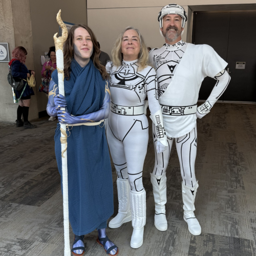 Madalaine Fleming as Viktor from Arcane, Dawn as Yori, David as Flynn